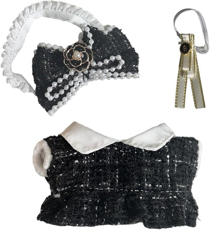 Clothes for 17cm Doll(Clothes Only)– 3-Piece Set Cute Elegant Outfit + Bow Headband + Collar Decoration for a Unique Dressed-Up Look– Fashion Handmade Accessories for Doll(Black)