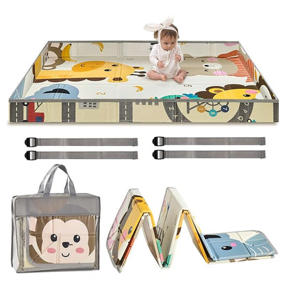 VEVOR Baby Play Mat, 55"" x71 Baby Crawling Mat, Non-Slip One-Piece Foam Baby Playmat, Foldable Portable Reversible Floor Mat with Travel Bag, Waterproof Activity Playmats for Babies, Toddlers, Infan