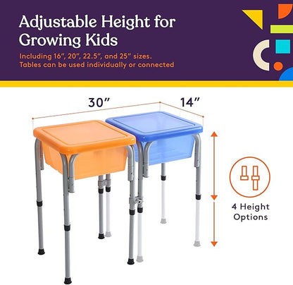 Special Supplies Sensory Activity Table for Kids and Toddlers -with Plastic Buckets and Beach Toys for Interactive Learning - Water, Sand, and STEM Play (Two Buckets - Orange + Blue)