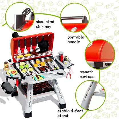 Barbecue Grill Toy Set, Kids BBQ Grill Playset with Smoke Sound Light Simulation Camping Cooking Interactive Toys Christmas Birthday Gift for Toddlers Girls Boys 2-6
