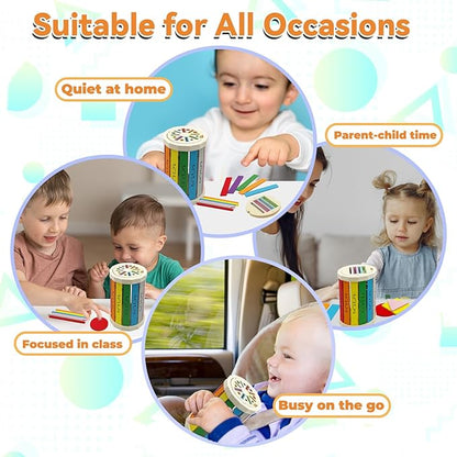 Wooden Montessori Baby Toddler Toys: Learning Fine Motor Skills Sensory Toys for Toddlers 3-5, Educational Color Sorting Preschool Learning Activities Boys Girls Gifts (Rainbow Bucket)
