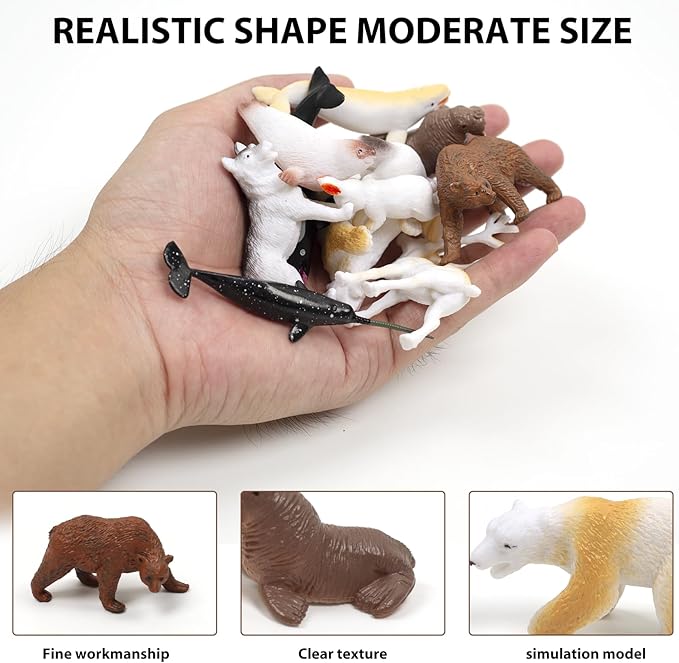 UNIQUE KIDS Mini Arctic Animals Figurine Creatures in Tube 15 pcs Set | Realistic Tiny Little Animals for Sensory Bin, Birthday Party Favor, Toddler 3-5 (Arctic Animals)