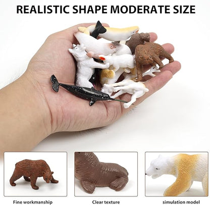 UNIQUE KIDS Mini Arctic Animals Figurine Creatures in Tube 15 pcs Set | Realistic Tiny Little Animals for Sensory Bin, Birthday Party Favor, Toddler 3-5 (Arctic Animals)