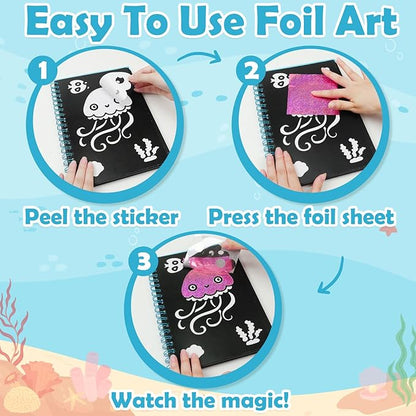FUNNYB&G Foil Art Craft Activity for Kids - Gift for Girls Boys Crafts for Kids Fun Art Supplies DIY Creative Travel Toy, Birthday Gift Party Favor Toys for Girls Boys 4 5 6 7 8 9 Years Old(Ocean)