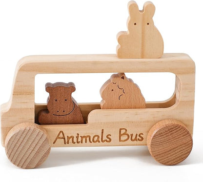let's make Baby Wooden Toys Push Cars Animal Bus Toys Set Toddlers Developmental Grasping Toys Wooden Toys Gift for Kids Boys Girls Birthday Christmas