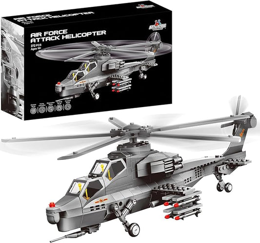 Attack Helicopter Air Force Building Block Set – 283-Pcs Helicopter Building Toys Set – Building Block Plane Toy for Kids Older Than 10 and Adults – Compatible with All Building Bricks