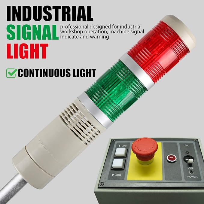 Industrial Signal Column, LED Alarm Tower Lamp Flash Indicator, 2-Layer Stack Warning Light With Buzzer for Safety (24V/Sound/Steady ON)