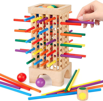 Montessori Game Wooden Board Games, 42 Colorful Sticks Dice Game Math Learning Toys for 3 4 5 6 Year Olds, Builds Fine Motor Skills & Counting, Family Travel Games for 3 Year Olds Gift for Kids