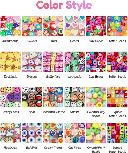 Taybonds Polymer Clay Beads Charms Bracelet Making Kit for Kids Age 6+, 740pcs DIY Jewelry Making with Pony Beads, Letter Beads, Charms & Elastic Cord – Gift for Girls Crafting and Creative Play