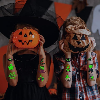 JCFIRE Glow Halloween Party Supplies, Halloween Temporary Tattoos for Kids Party Favors, Birthday Party Decorations Activities Games Accessories, Goodie Bags Fillers