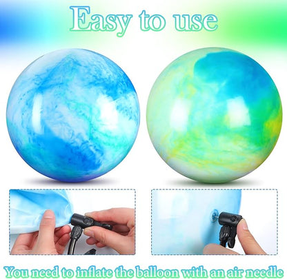 Deekin 2 Pcs 15 Inch 18 Inch Marbleized Bouncy Balls Large Inflatable Rubber Sensory Ball for Playground Outdoor Water(15 Inches,Blue and Green)