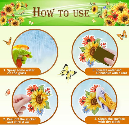 Sunflower Window Decals & Clings - Spring & Fall Decorations for Bedroom, Nursery, Living Room - Birthday Parties & Holidays