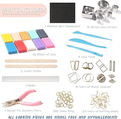 Patemby 183PCS Polymer Clay Earring Making Kit for Art Crafts Gifts Teen Girls and Adults, Ages 8-12 Year Old DIY Polymer Clay Earring Jewelry Craft Making Gift Set