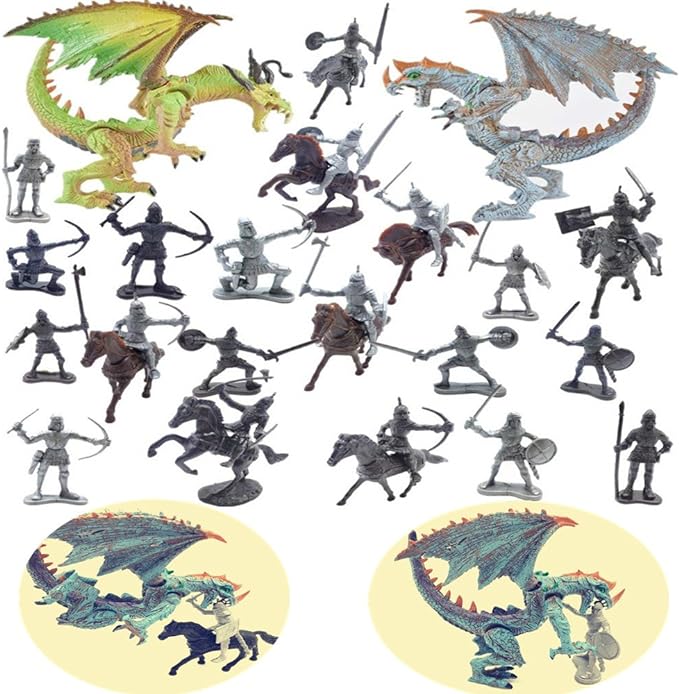 Guaishou Dragon Knight Action Figure Horse with Lance Fantasy World Ancient Soldiers Warriors Army Cavalry Party Favors Classic Soldier Toys