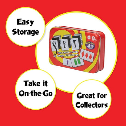 SET Card Games for Kids - Collectors Tin, Matching Game, Learning Games, Fun Family Games, Game Night, Travel Games, Memory Game, Learning Game, Multi-Player Card Game of Visual Perception, Ages 6+
