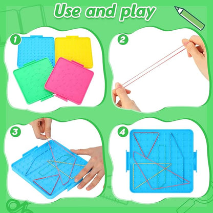 Lenwen 40 Pcs Double Sided Geoboard Math Manipulatives Geoboard with Rubber Bands 6.3 Inch Plastic Educational Graphical Toy for Learning Creativity