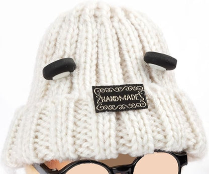 5 Pieces Doll Clothes for Labubu - Kawaii Chic Style Set for 17cm Dolls, Cute Doll Outfit with Accessories - Grey Bear Ears Hat + Red Sweater + Blue Jeans + Glasses + Small Guitar (Clothes Only)