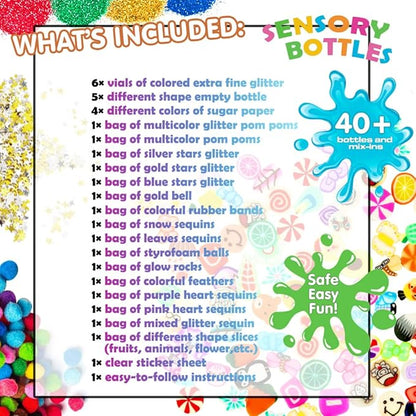 Sensory Bottles Kits for Calm Down Corner Supplies Magic Mixies Sensory Toys for Toddlers1-3 Kids with Glitter, 5 Fun Shaped Containers