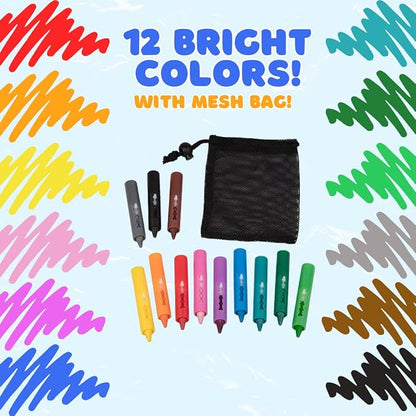 Bath Crayons Super Set - Set of 12 Draw in the Tub Colors with Bathtub Storage Mesh Bag -Non-Toxic, Safe for Children, Won't Disintegrate in Water -Art Project for Kids and Toddlers