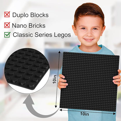 Classic Baseplates, Peel and Stick Base Plates for Building Bricks, Compatible with Major Brands, Self-Adhersive Base for Bricks 10" x 10", 6 Pack Black…