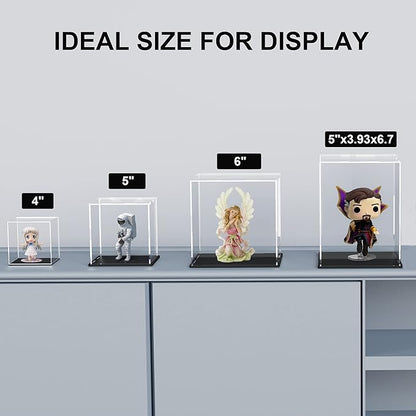 Fully Assembled Acrylic Display Case, 4 Inch Clear Acrylic Box for Display Collectible, Countertop Alternative Glass Case for Home Storage and Organizing Toys