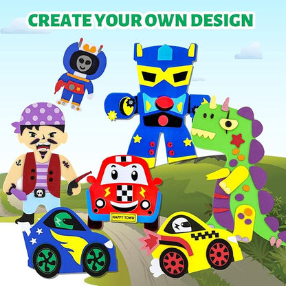 VKPI 4 Pieces EVA Foam Art Crafts Gift Kit, Creative Make Your Own Dinosaurs, Cartoon Foam Paper Craft Projects for Kids Ages 4+ Toddler, Preschool Learning Toy for Birthday Party Favor Supplies