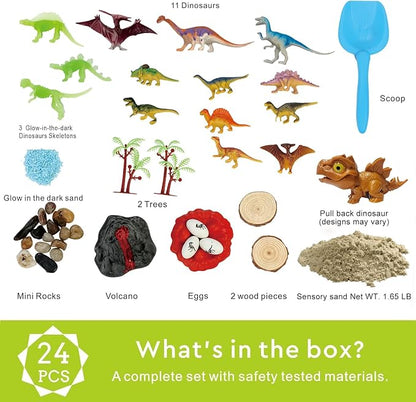 Dinosaur Sensory Bin,Dinosaur Toys for Toddler Boys and Girls,Include Glow in The Dark Dinosaur,Easy Storage Sensory Toys…