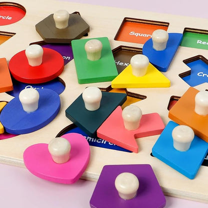 Wooden Shape Peg Puzzles for Toddlers 1 2 3 Year Old, Toddler Learning Toys Shape Sorter Color Match Montessori Toys Educational Puzzles for Toddlers 2-4 Easter Birthday for Girls