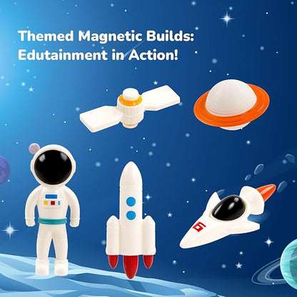 Space Exploration Magnetic Tiles (39PCS),STEM Building Set with Rocket & Astronaut,Preschool Learning Building Set for Ages 3-8, for Boys Girls (Satellite, Spaceship)
