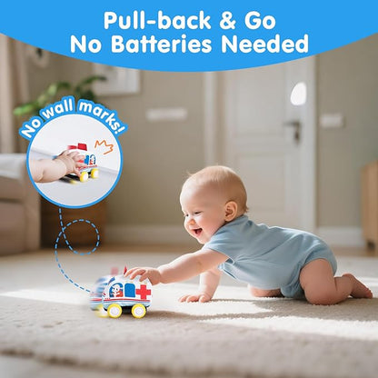 hahaland Baby Toys for 1 Year Old Boy Gifts - Soft Pull Back Cars, Sensory, Take-Along Cars Playset with Foldable Mat, 9 Month Old Baby Toys 6-12 Months Soft Toy Baby Gifts Christmas Stocking Stuffers