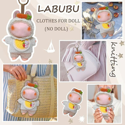Clothes for Labubu 17cm Labubu Accessories Crochet 3 Piece Set Outfits for Labubu(Carrot)