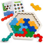 Skrtuan Wooden Blocks Puzzle for Kid Adults Brain Teaser Hexagon Puzzles Games Toy Shape Pattern Block Tangram Geometry Logic IQ STEM Montessori Educational Gift for Kids Boys Girls Challenge