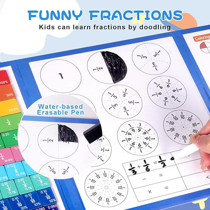 Magnetic Fraction Educational Puzzle, 120 Pcs Magnetic Fraction Puzzle for Kids, Magnetic Fraction Tiles & Fraction Circles, Fractions Manipulatives Learning Games for Elementary School