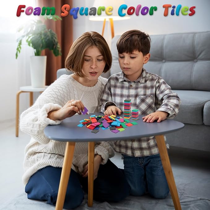 Coopay 500 Pcs Foam Square Color Tiles, Math Counters, Sorting Colored Foam Squares Math Counting Manipulatives, Game Tokens, Bingo Chips, Classroom Crafts for Kids Learning Development Toys
