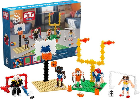 PLUS PLUS Learn to Build Set, Interlocking Mini Building Blocks, 3D Puzzle Construction Stem Toy for Kids - Sports, 380 Pieces