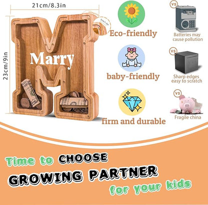 Wooden Letter Piggy Bank for Kids Larger Letter Piggy Bank for Boys and Girls Personalized Piggy Bank Initial Coin Bank Wood Kids Money Bank for Birthday and Festival