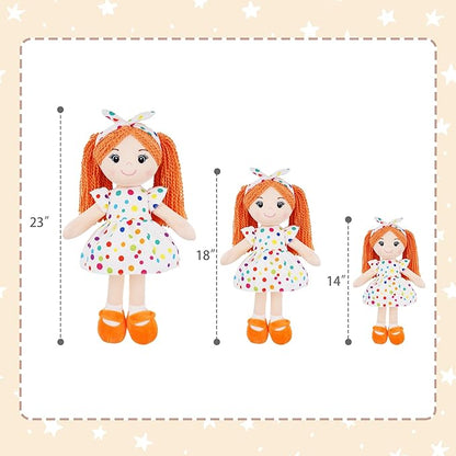 June Garden 18" Snuggle Cuties Bella - Soft Cuddly Plush Doll Gift for Girls - Huggable Rag Doll - Orange L
