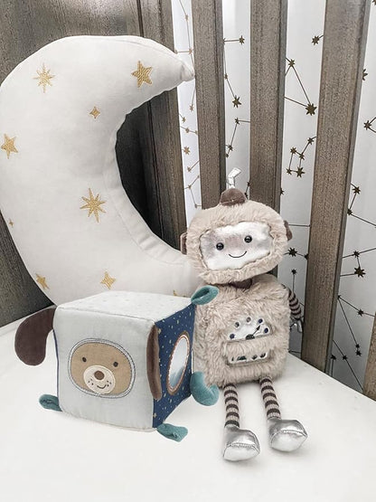 MON AMI Astro Dog Activity Cube | 5.5-Inch Soft Plush Interactive Cube Toy | Montessori Sensory Learning Toy for Babies & Toddlers | Perfect Newborn Essential for Birthdays & Baby Showers