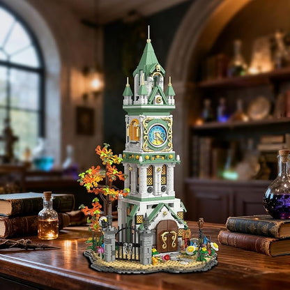Magic Clock Tower Building Set with Light, 1566 PCS Big Medieval Castle House Construction Model with Owl & Garden, Home Decor Building Block Kit, for Adults Teens Boys Girls 12+