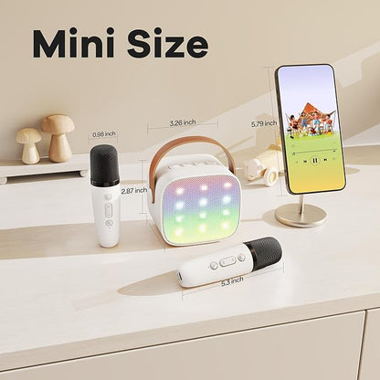 Mini Karaoke Machine for Kids Adults, Portable Bluetooth Speaker with 2 Wireless Microphones,Toys Birthday Gifts for Girls 3, 4, 5, 6, 7, 8, 9, 10, 11, 12+ Years Old Toddler Teens(White)