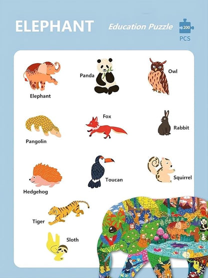 PINU Jigsaw Puzzles for Kids Ages 3-5, 6-8, 8-10, Children Colorful Fun Animal Shaped Puzzle Learning Educational Toys Gifts Games for Boys and Girls (Elephant-200 PCS)