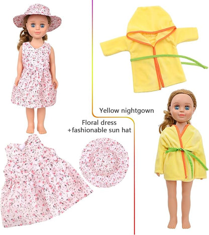 MSYO 10 Sets (19 Pcs) Doll Clothes for 17-18 Inch Dolls, Diverse Outfits (Dinosaur Print, Flamingo Top, Floral Dress) & Casual Wear, Fashion Dress-Up Set for Kids’ Play & Gifting
