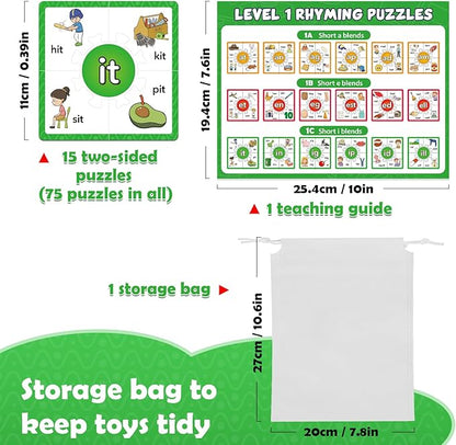 Torlam Phonics Puzzles Rhyming Games Phonics Games Flash Cards for Kids Toddler, Learn to Read Spelling Reading Sight Words, Short A E I O U Blends Site Words for Preschool Kindergarten Homeschool