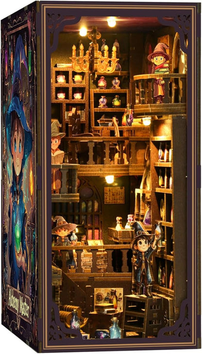Book Nook Kit - DIY Miniature Dolls House Kit with Furniture and LED Light, 3D Puzzle Wooden Art Bookends, Model Kits for for Adults and Teens (Potion Master)