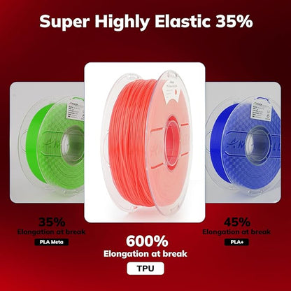 AMOLEN 95A TPU 3D Printer Filament, 1.75mm Glow in The Dark Red, Soft TPU Flexible 3D Printing Filament, High Hardness & Resilience, Best with UV Lamps, 1kg Spool(2.2lbs), Fit Most 3D Printers