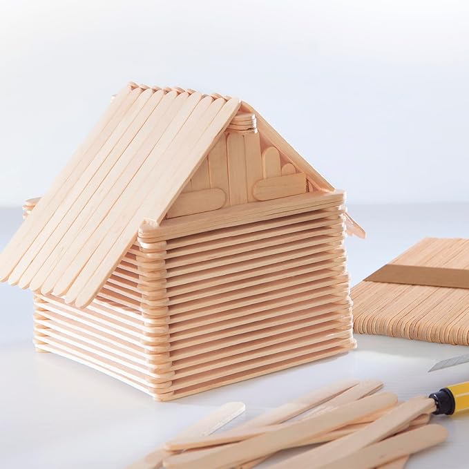 Darice 1000 Pcs Popsicle Stick, 4.5" Natural Wood Craft Sticks Supplies, Ice-Cream Stick Pop, Ages 3+