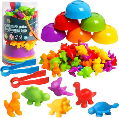 Counting Dinosaur Toys Matching Games with Sorting Bowls Sorting Toy for Toddlers Preschool Learning Activities for Math Color Sensory Montessori Fine Motor Skills for 3 4 5 Years Old Boys Girls
