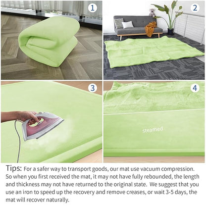 Play Mat for Babies Toddlers,1.3" Thick Elasti-Foam Anti-Fall Cushion Mat for Kids Room,28×72 Bedroom Bedside Rugs,Water-Repellent Soft Coral Velvet(Light Green)
