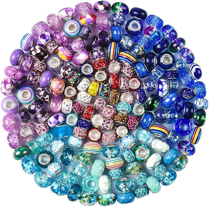 Aipridy Assortment European Large Hole Beads Spacer Beads Rhinestone Craft Beads for DIY Charms Bracelet Jewelry Making (Purple-Lake Blue-Blue)