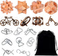 Rileryan 16 PCS Wooden Metal Brain Teasers for Adults 3D Brain Teasers Wooden Cube